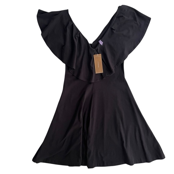 Alya Francesca’s Women’s XS Black Ruffle Flutter Sleeve V-neck A-line Mini Dress - Picture 1 of 16